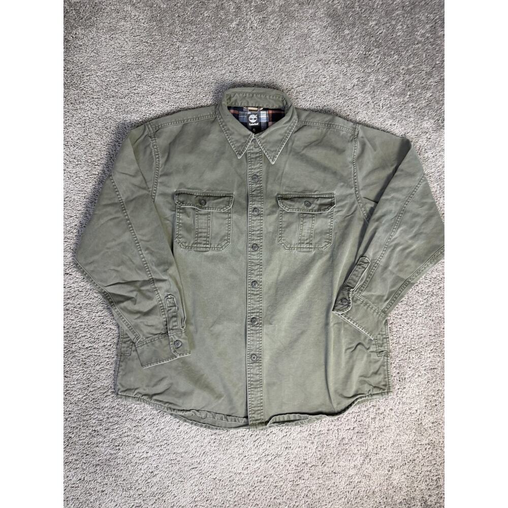 Timberland Shirt Mens XL Green Long Sleeve Button Up Twill Relaxed Fit Casual
